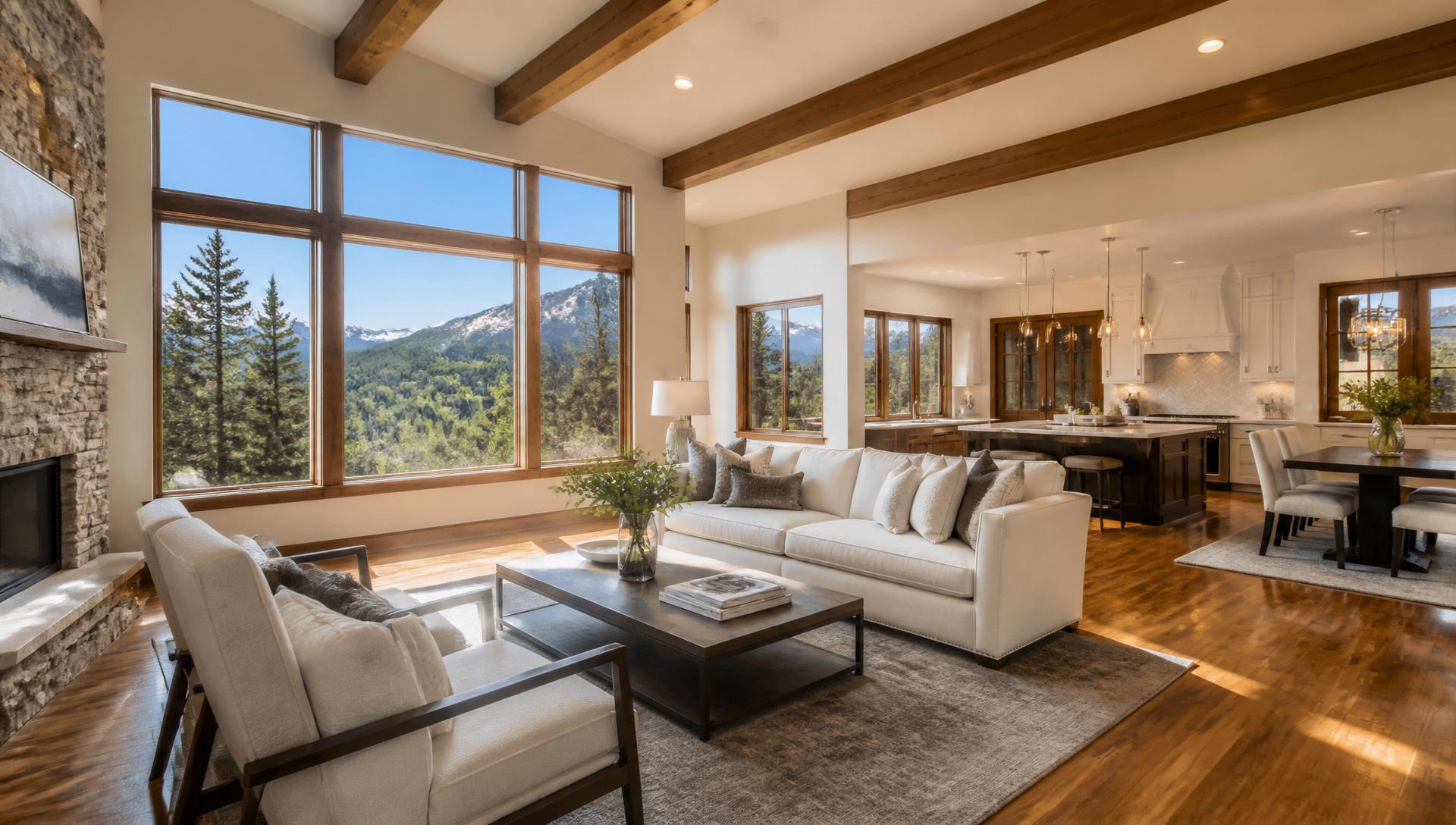 Immaculate luxury Colorado living room with mountain views cleaned by Cleaning Branch